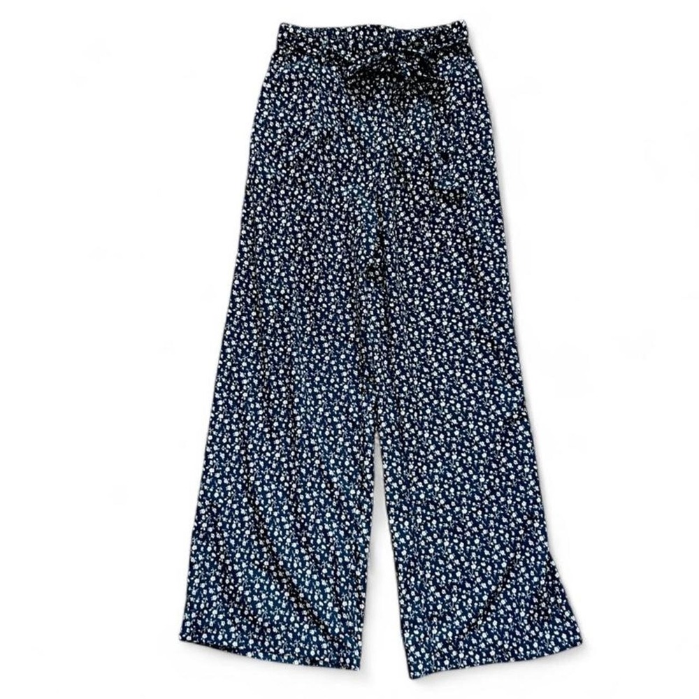 Francesca's Navy Floral Wide Leg Dress Pants with Belt Size Small Office